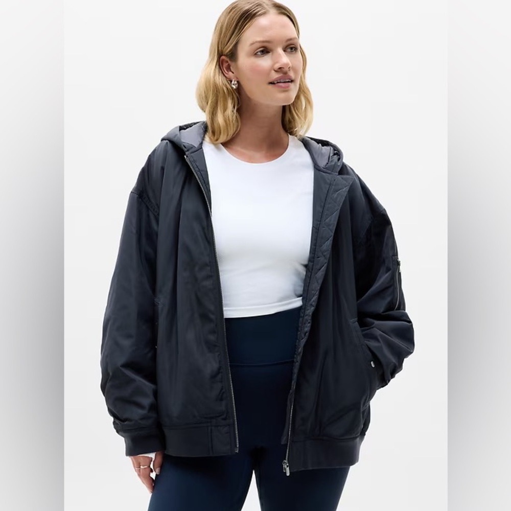 Athleta Upfield Bomber Jacket, color: Eclipse blue, Size L, oversized, New